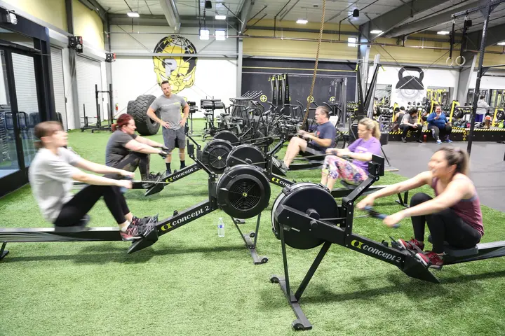 Rowing during a small group class